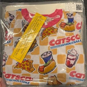 Catsco Wholesale Kids bamboo pajama set- Food Print, Pink Trim